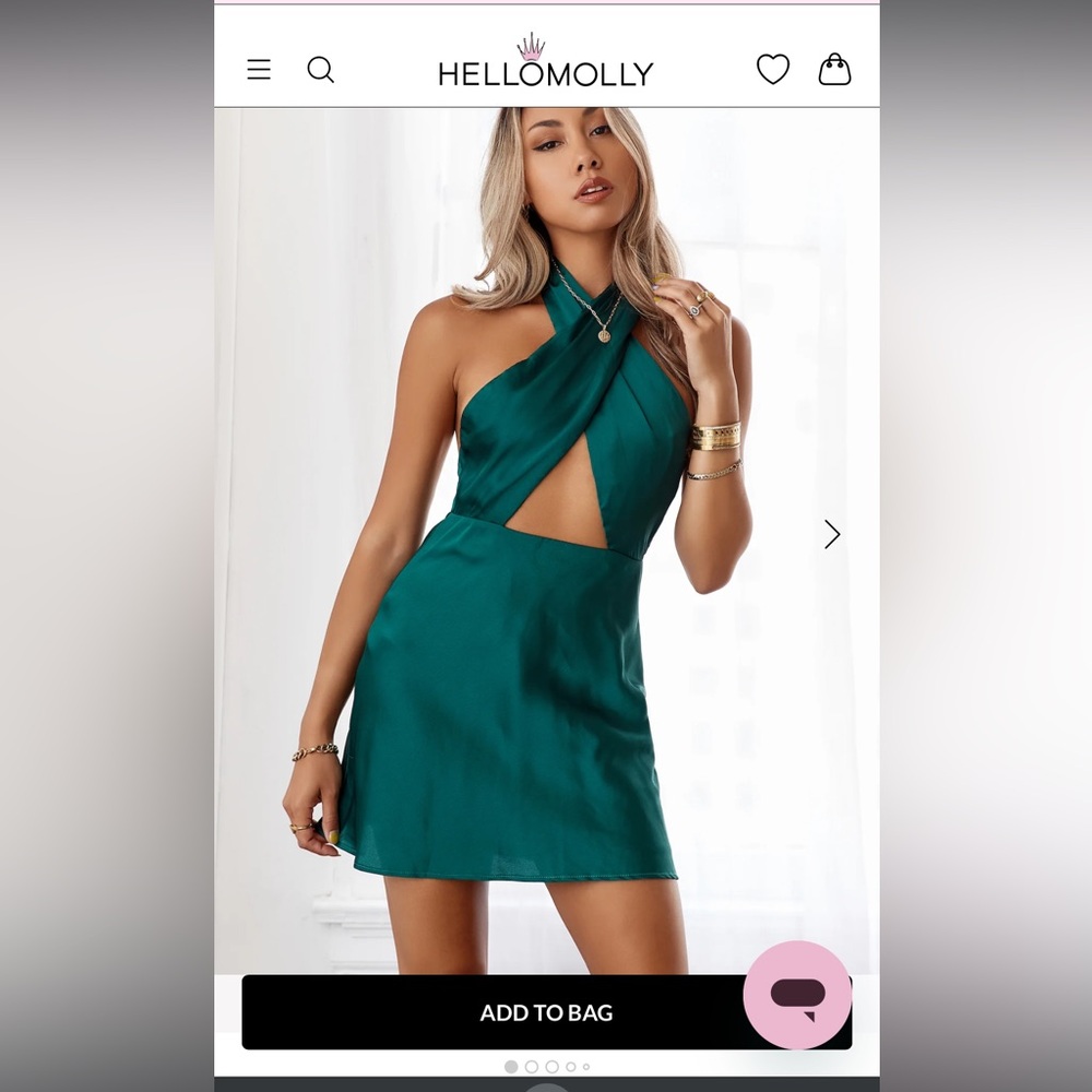 Hello Molly - Call Me Later Halter Mini Dress - Forest Green